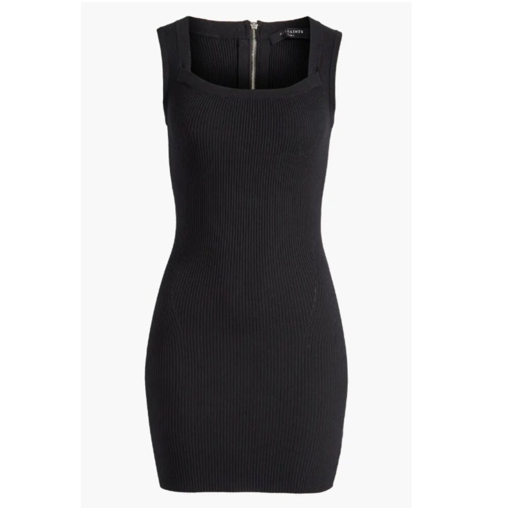 AllSaints Bardi Rib Mini Dress Black Square Neck Size Small